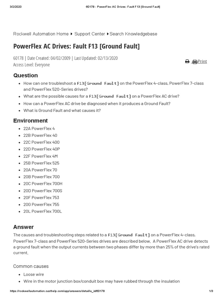 PowerFlex AC Drives Fault F13 (Ground Fault) PDF Electrical