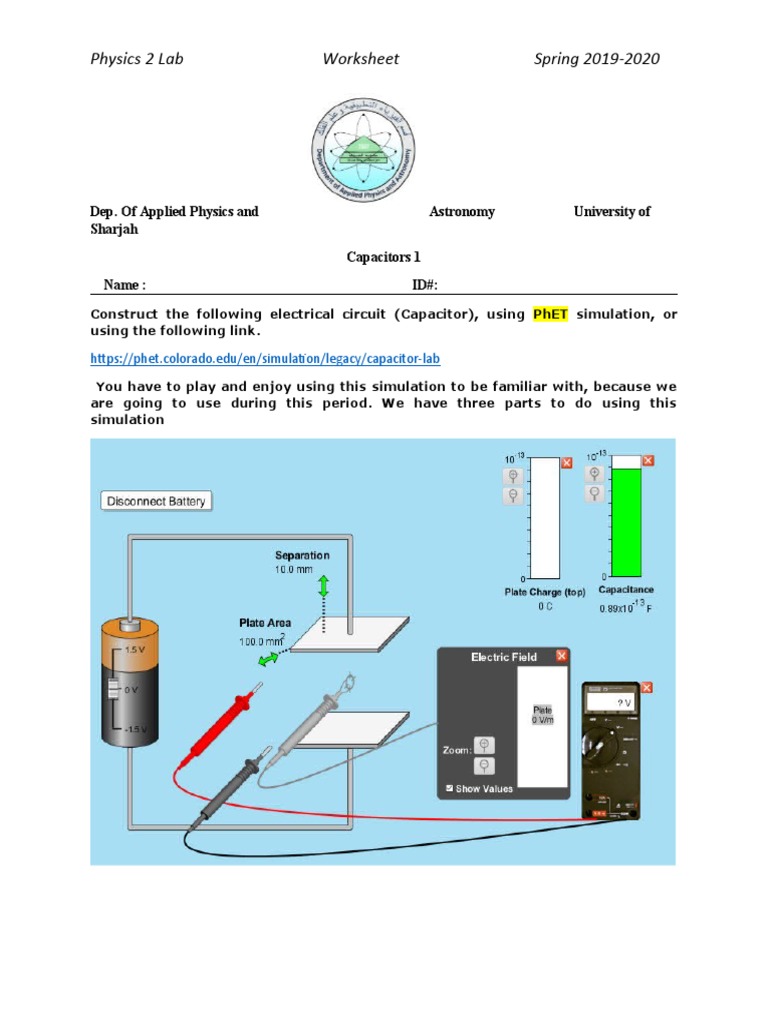 Capacitor 1 Worksheet A PDF Capacitance Capacitor
