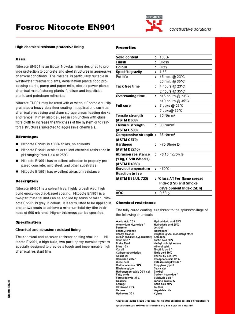 Highly Chemical Resistant Epoxy Novolac Protective Lining for Concrete