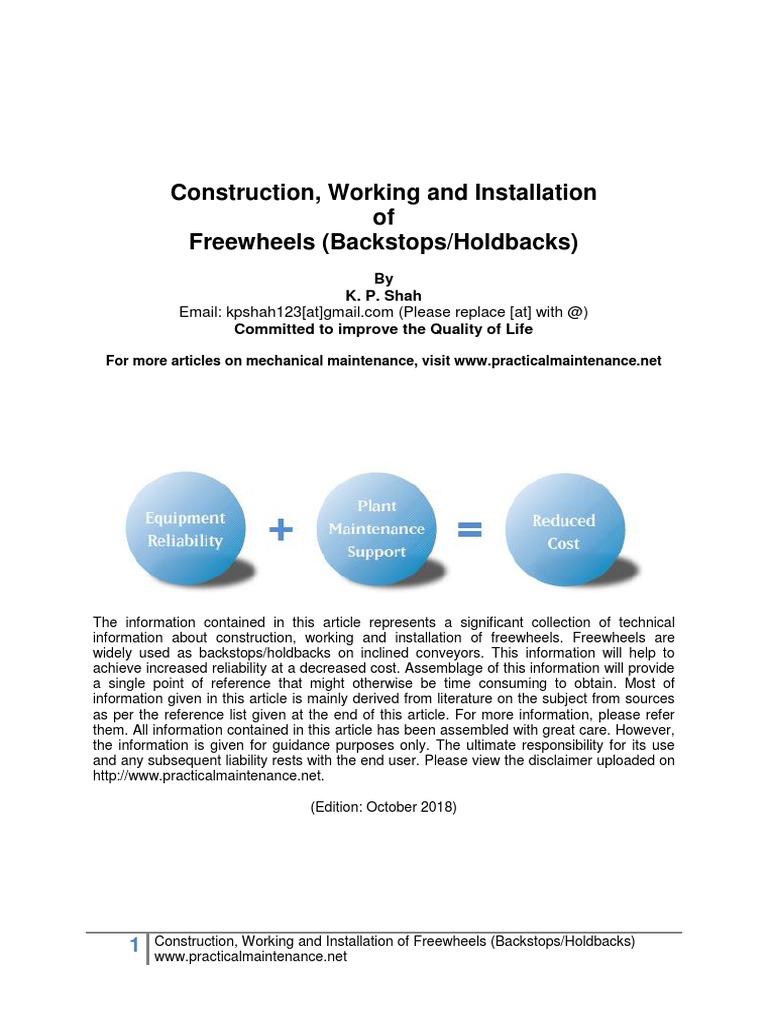 Construction, Working and Installation of Freewheels (Backstops/Holdbacks) PDF Clutch