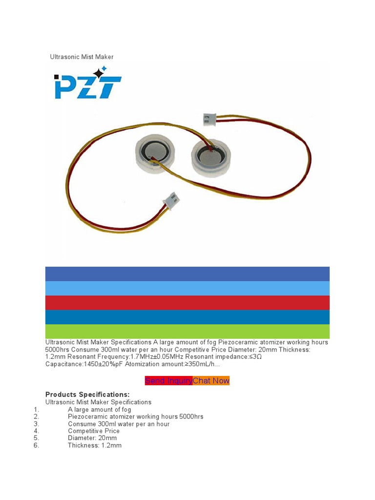 Ultrasonic Mist Maker Specifications | PDF
