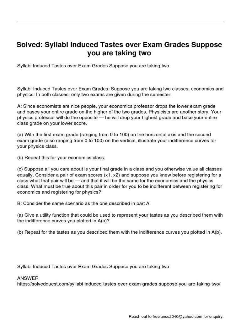 Syllabi Induced Tastes Over Exam Grades Suppose You Are Taking Two | PDF
