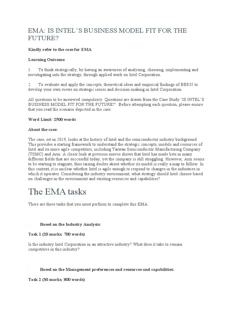The EMA Tasks: Ema: Is Intel'S Business Model Fit For The Future? | PDF ...