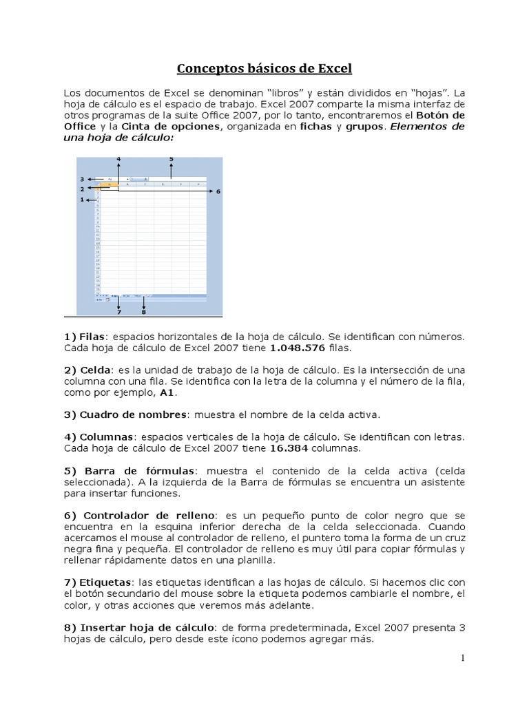 Conceptos Básicos de Excel 2007 | PDF | Hoja de cálculo | Microsoft Excel