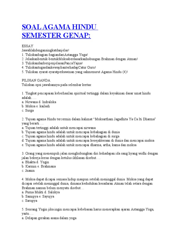 Soal Ukk Agama Hindu Kls 10 New