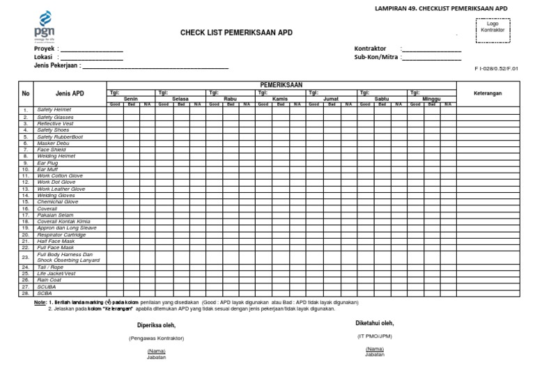 Lampiran 49.checklist Pemeriksaan APD (Rev) | PDF