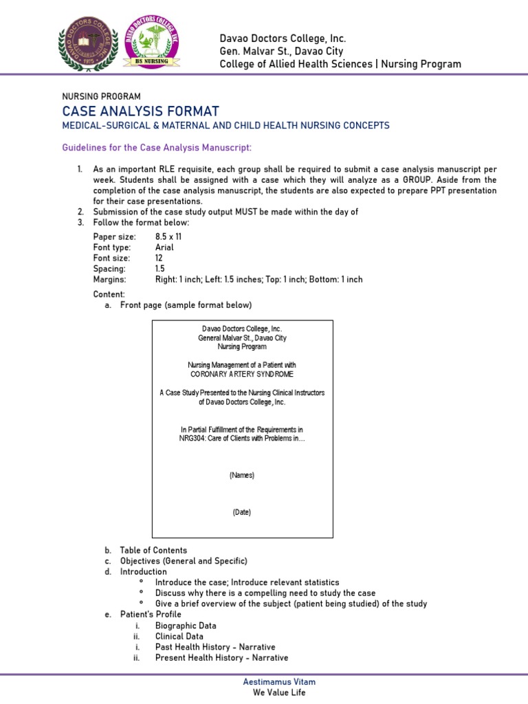 Nursing Case Analysis Guidelines | PDF | Nursing | Medical Specialties