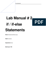 Lab Manual # 2 If / If-Else Statements