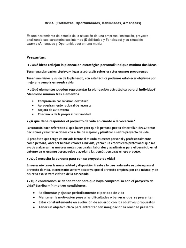 Análisis DOFA y Planeación Estratégica | PDF | Análisis FODA ...