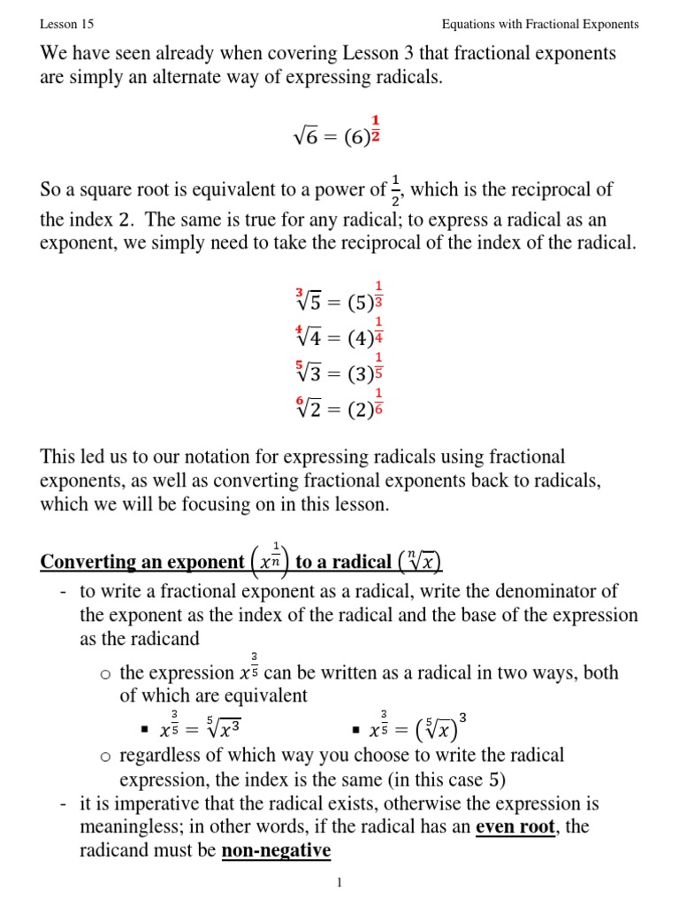 Equations With Fractional Exponents | PDF | Exponentiation | Numbers