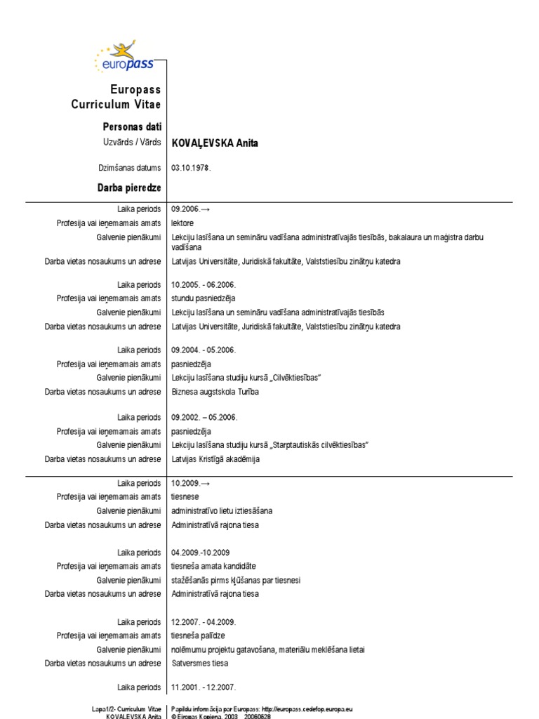 Tiesibsarga Kandidates Anitas Kovalevskas Cv