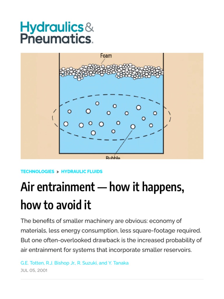 Bubbles and Foam in Hydraulics How It Happens, How To Avoid It Hydraulics & Pneumatics PDF