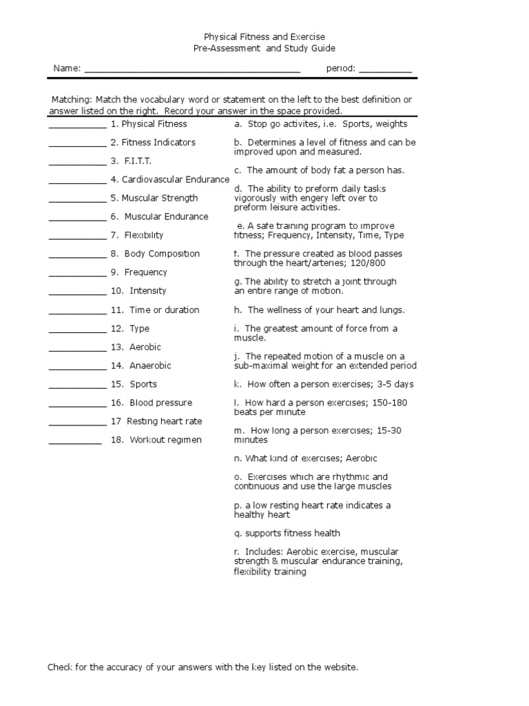 Fitness Vocabulary Study Guide | PDF | Physical Fitness | Aerobic Exercise