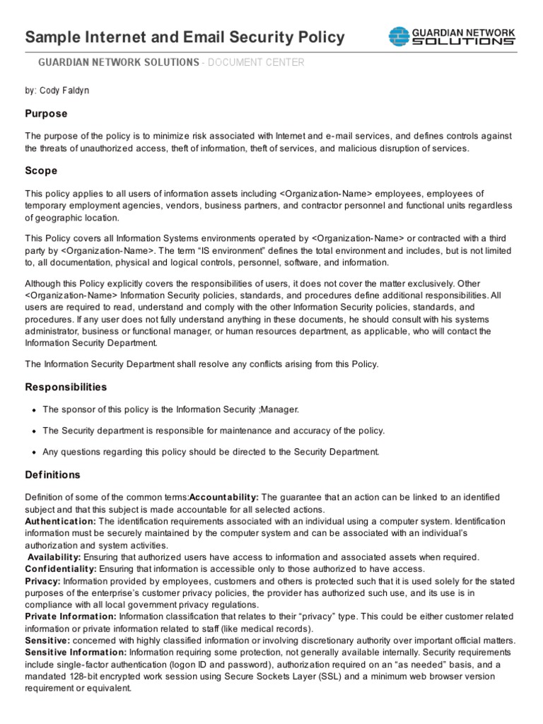 Sample Internet and Email Security Policy | PDF | Business | Finance ...