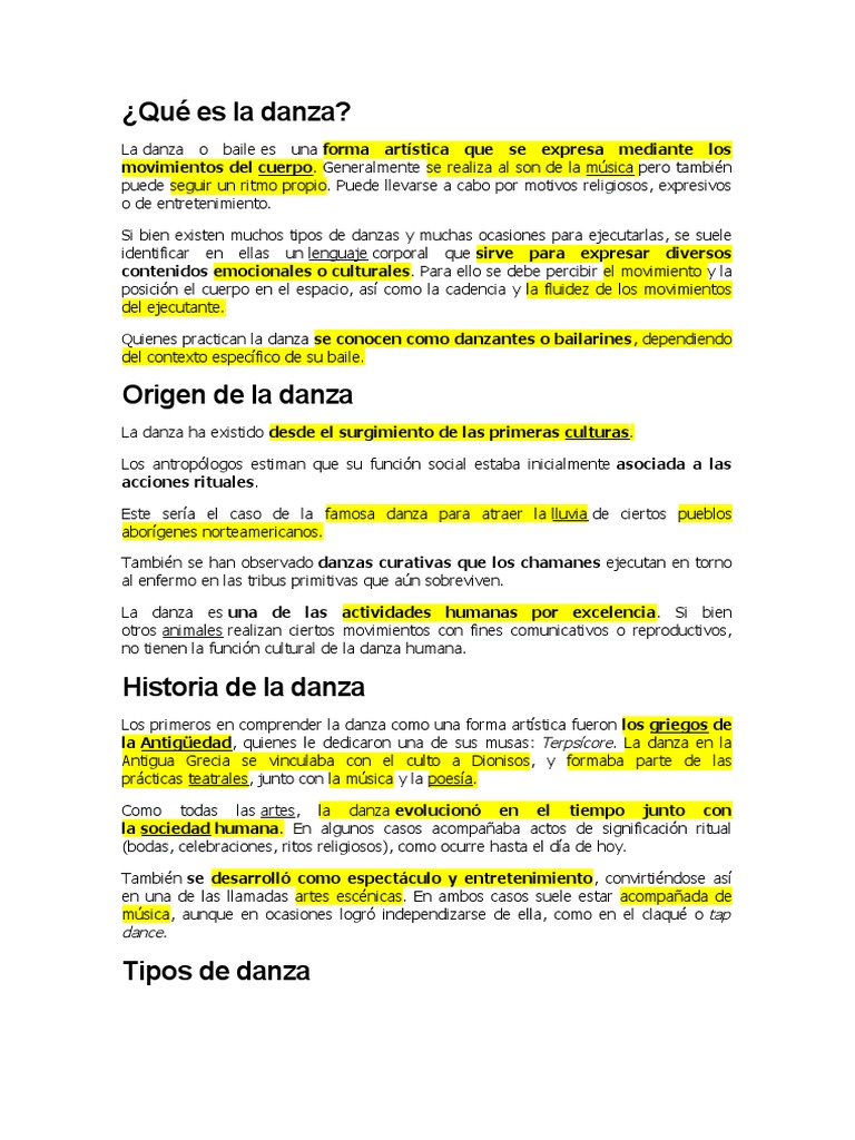 Introducción a la danza: tipos y elementos | PDF | Bailes | Las artes ...