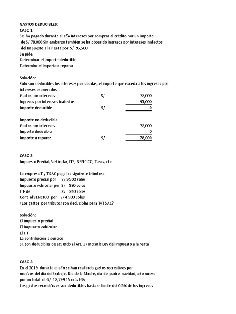 Deducción de Gastos y Tributos en Perú | PDF | Impuesto sobre la renta ...