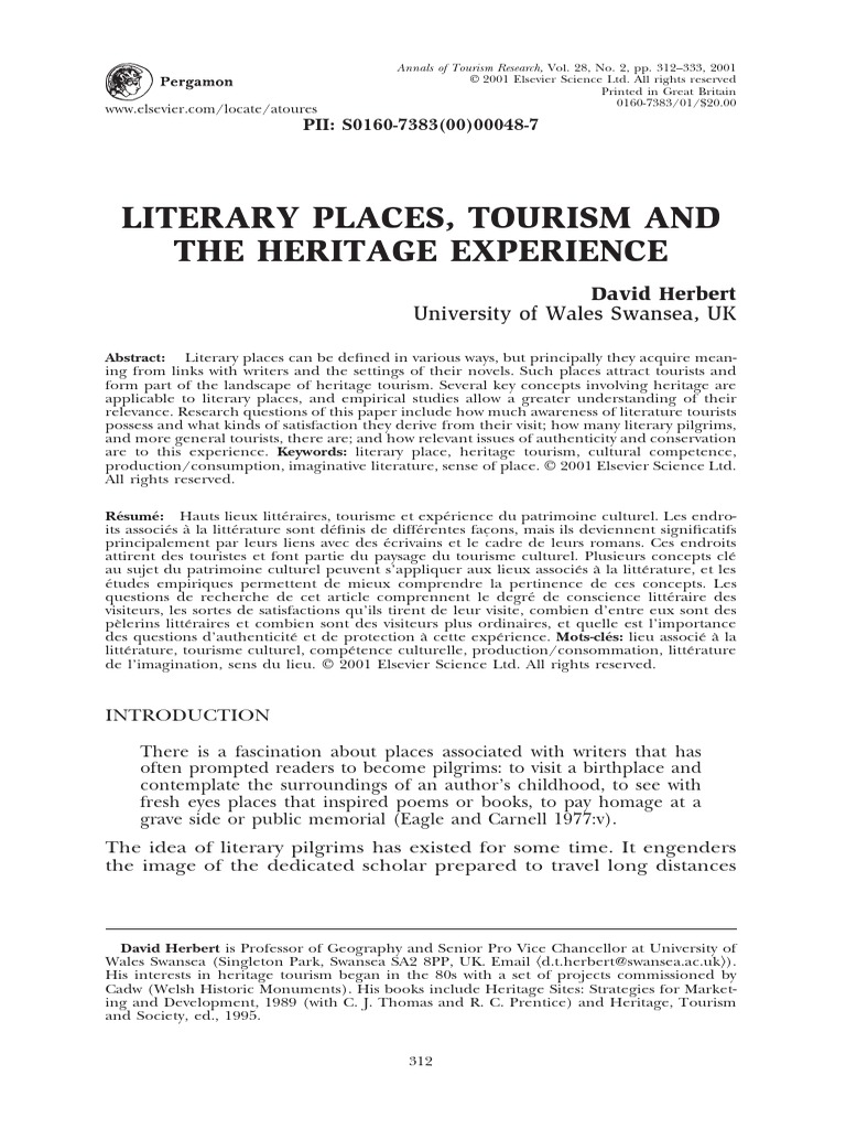 literary places tourism and the heritage experience