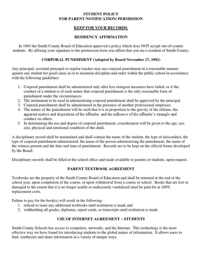 Student Discipline Policy (Keep for Your Records) Punishments