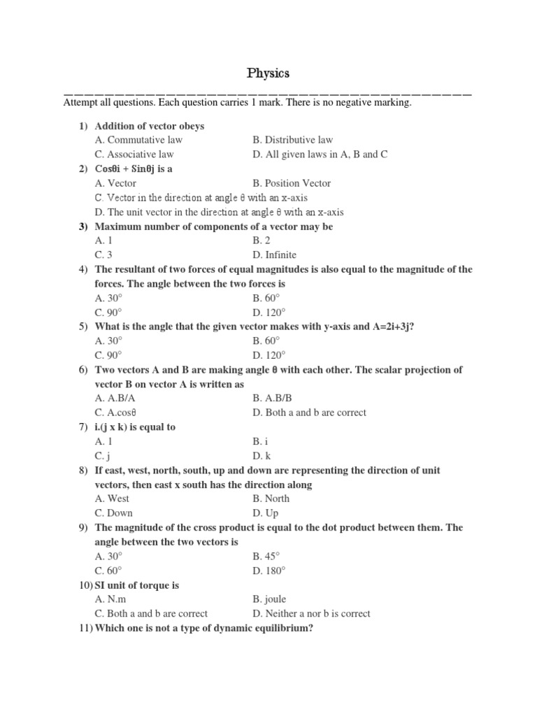 Physics A+ Test | PDF | Euclidean Vector | Angle