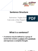 Sentence Structure: Instructor: Nagina Kanwal University of The Punjab Jhelum Campus