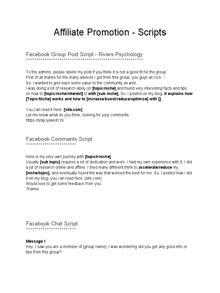 Affiliate Promotion Scripts for Facebook | PDF
