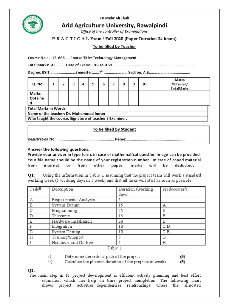 Technology Management Fall 2020 LAB Exam | PDF