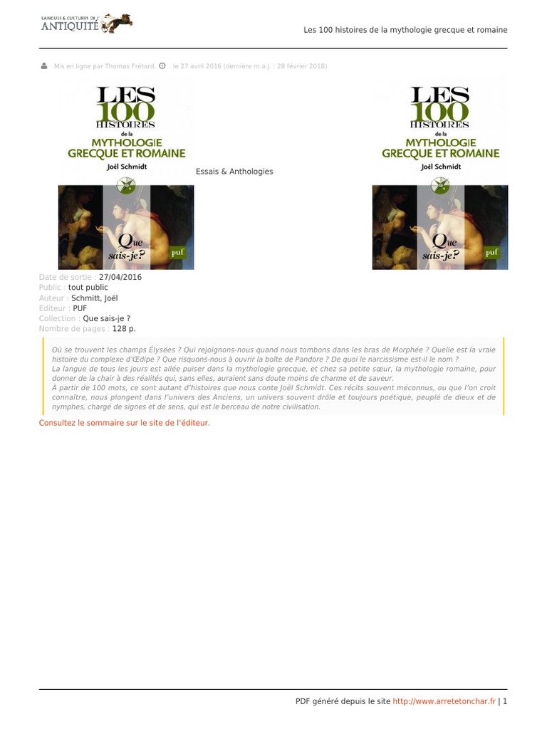 Les 100 Histoires De La Mythologie Grecque Et Romaine Pdf Les 100 Histoires de La Mythologie Grecque Et Romaine | PDF