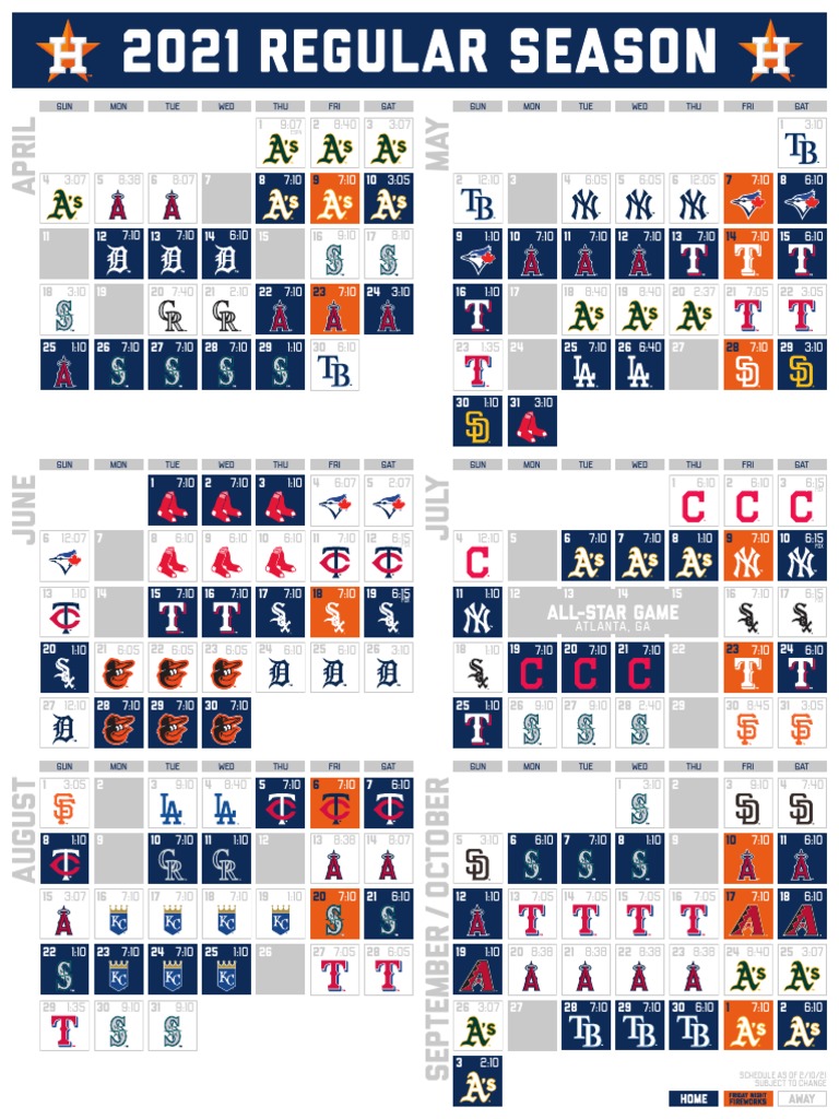 Astros Schedule 2022 Printable Astros' 2021 Schedule | Pdf | Sports | Leisure