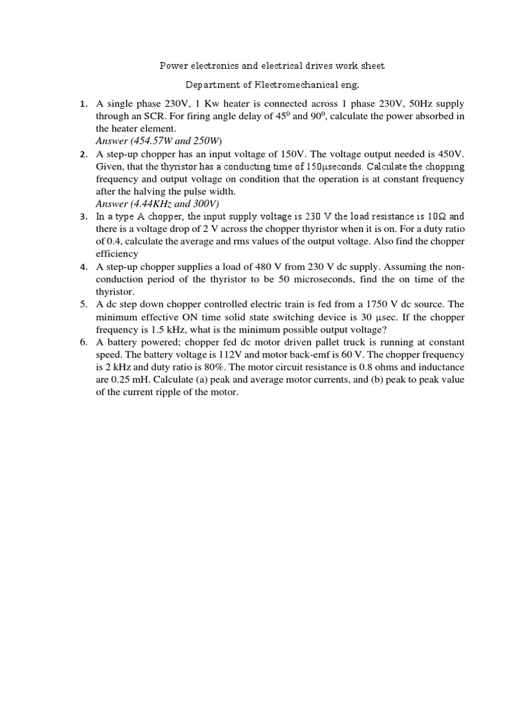 Answer (454.57W and 250W) Power Electronics and Electrical Drives