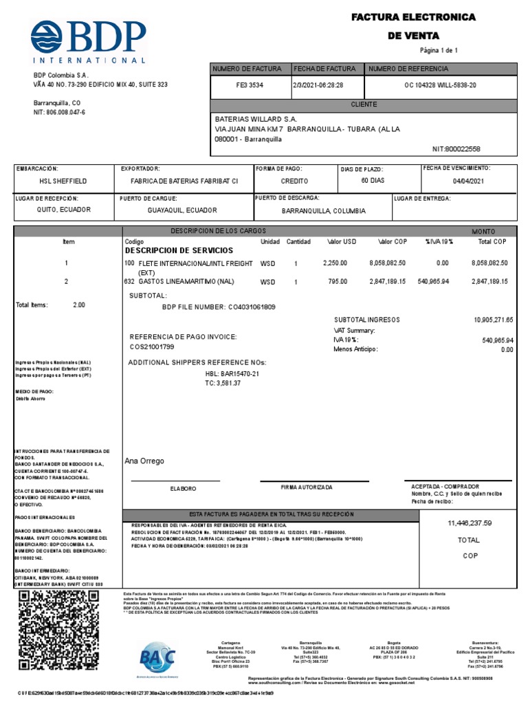Factura de Fletes Fe3 3534 PDF Industrias de servicio Pagos