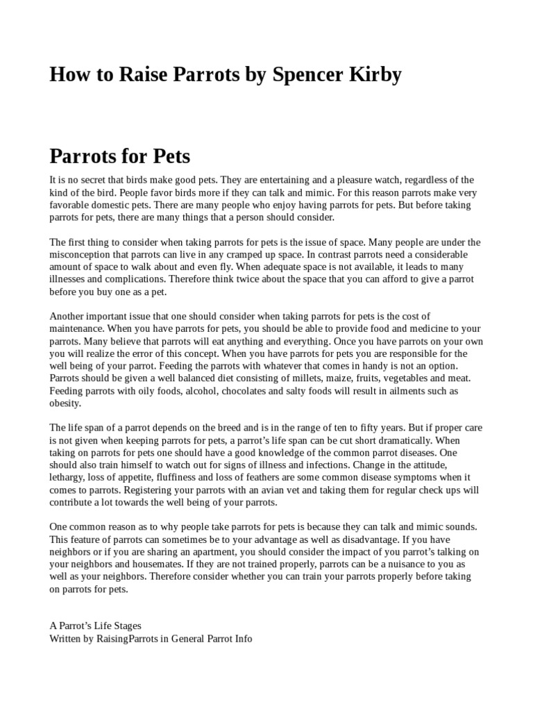 How To Raise Parrots by Spencer Kirby PDF Parrot Birds