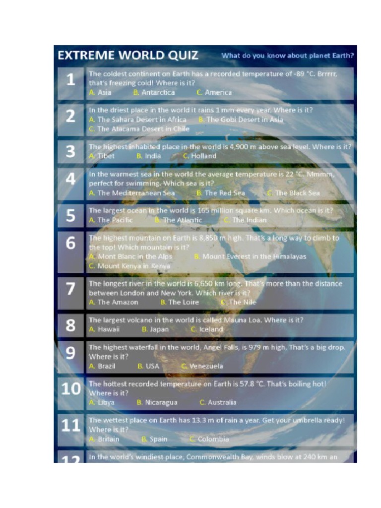 Extreme World Quiz | PDF
