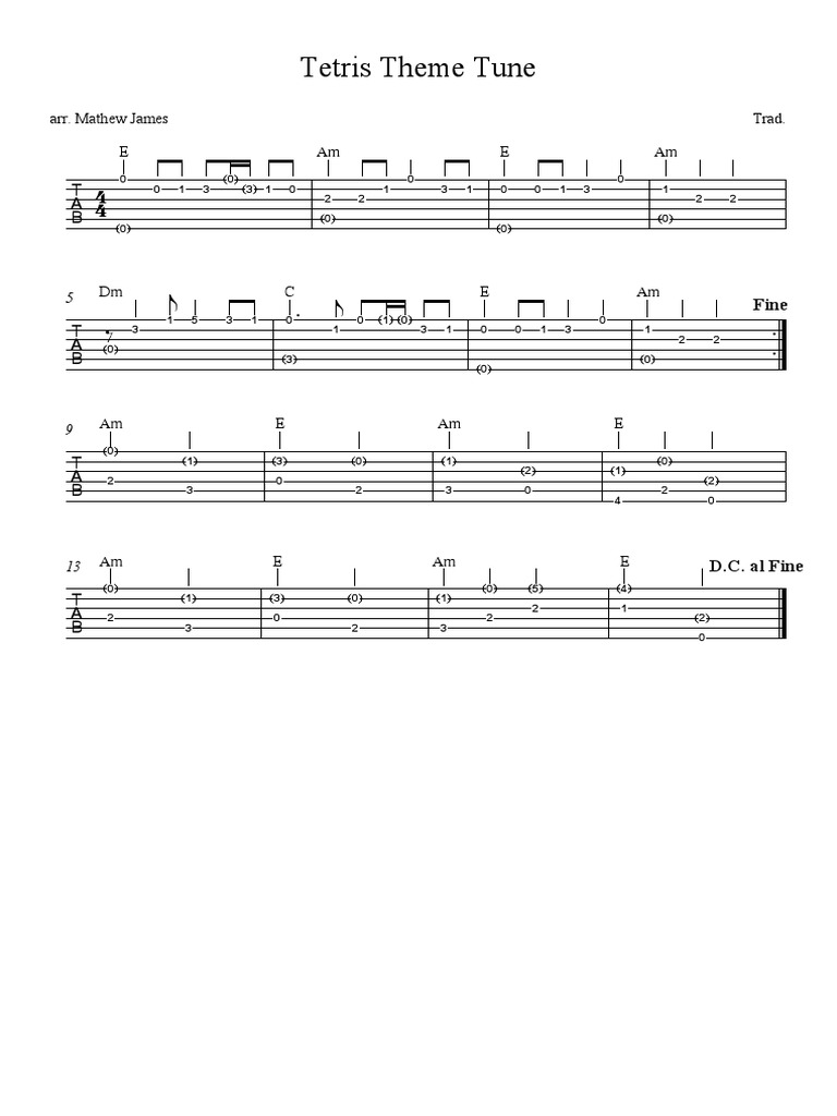 Tetris Theme Tune: E Am E Am Trad. Arr. Mathew James | PDF