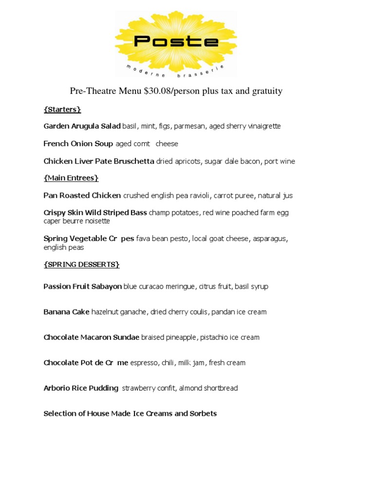 Pre-Theatre Dining Menu Highlights | PDF
