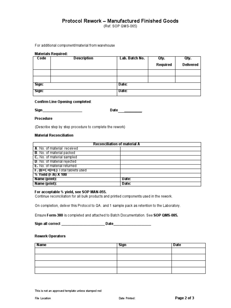 Rework Protocol for Finished Goods | PDF