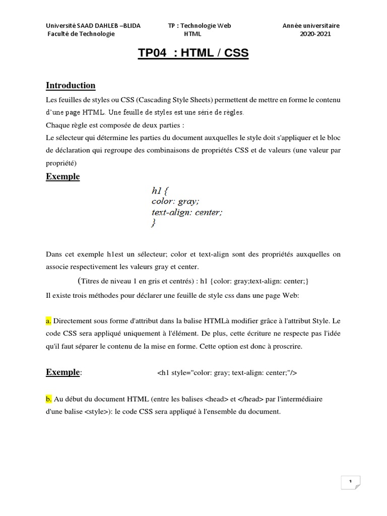 Introduction à HTML et CSS pour TP | PDF | Html | Communication écrite