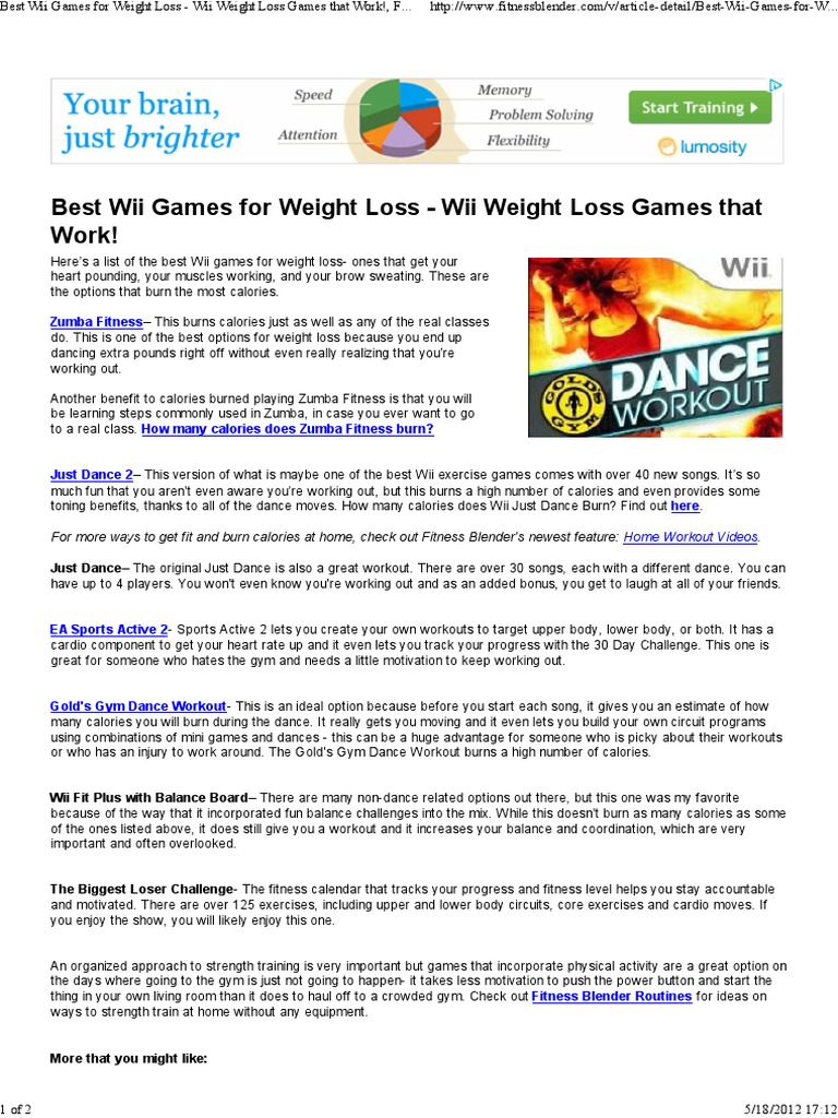 Best Wii Games For Weight L... PDF Physical Fitness Physical Exercise