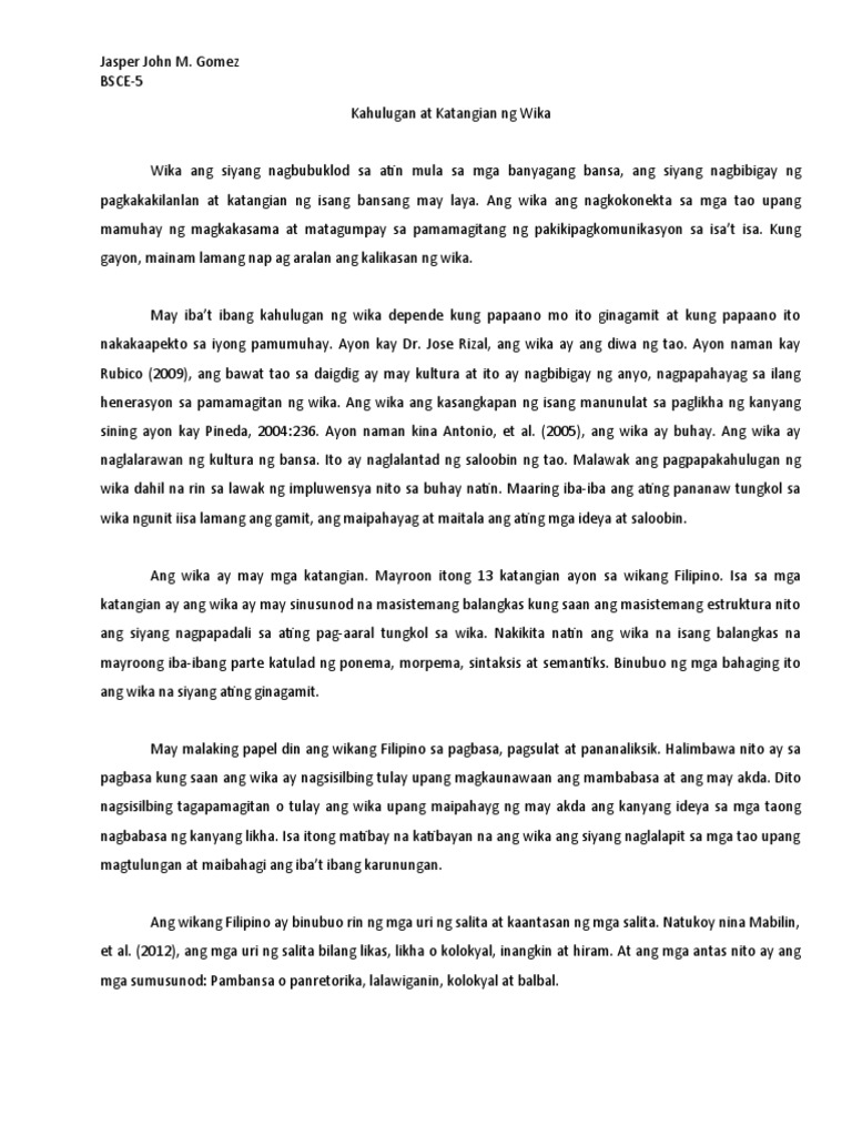 Sintesis Kahulugan At Katangian NG Wika PDF