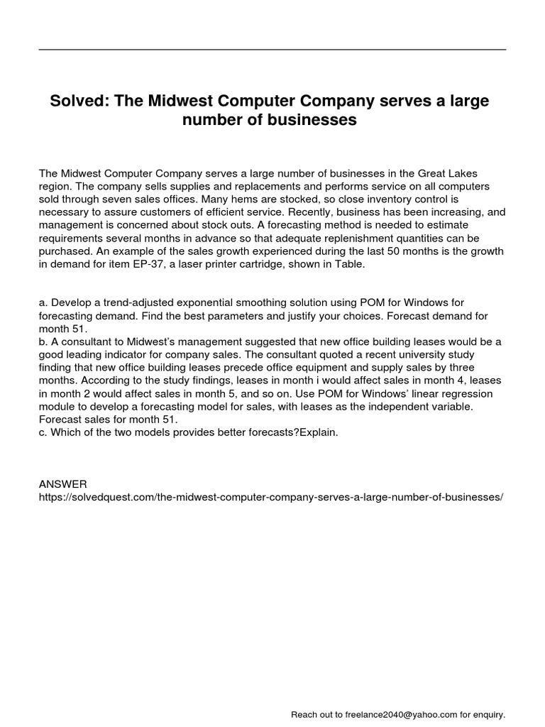 The Midwest Computer Company Serves A Large Number of Businesses | PDF ...