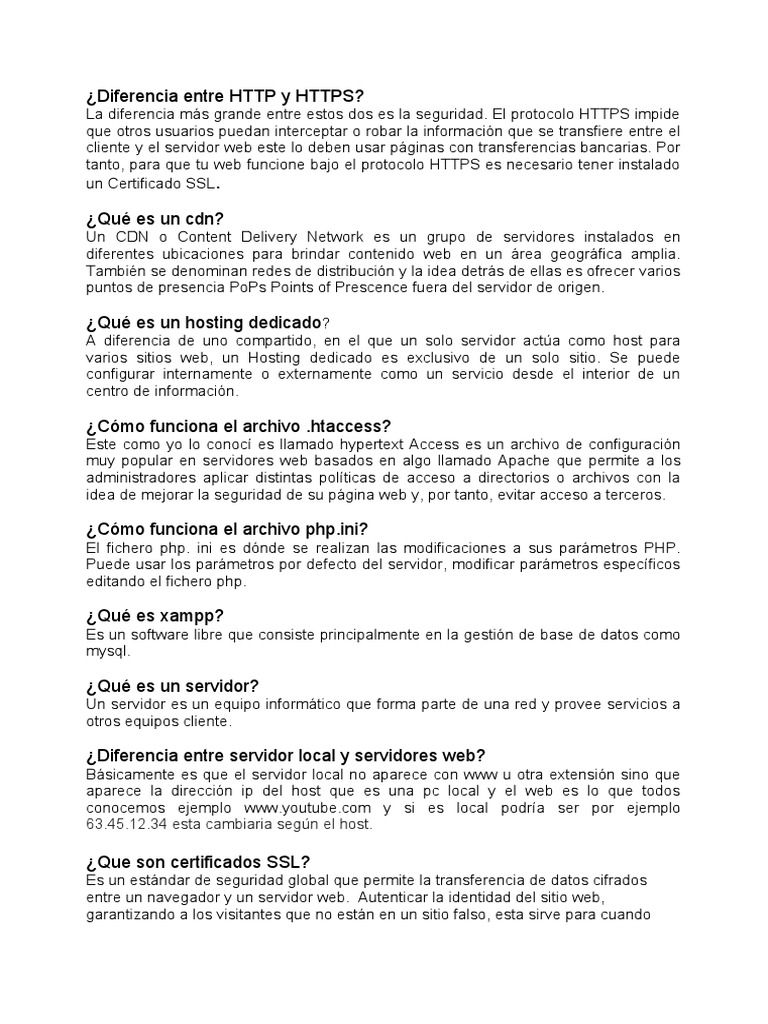 HTTP vs HTTPS y conceptos clave de web | PDF | Servidor web | Internet ...