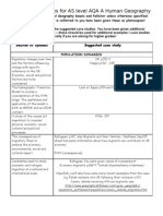 List of Case Studies For As Level AQA A Human Geography