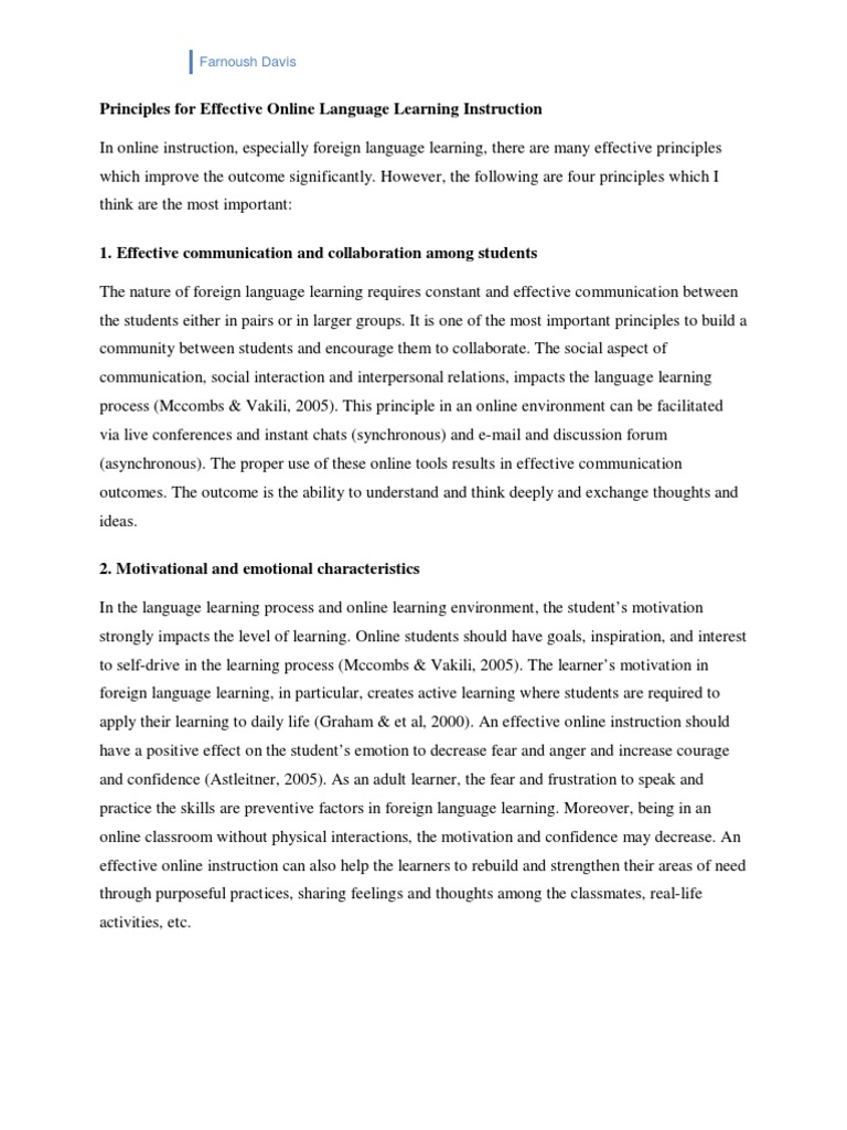 Principles For Effective Online Language Learning Instruction - Final ...