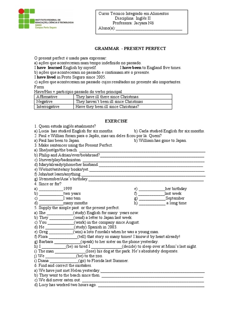 Present Perfect Exercises and Activities | PDF | Language Mechanics ...
