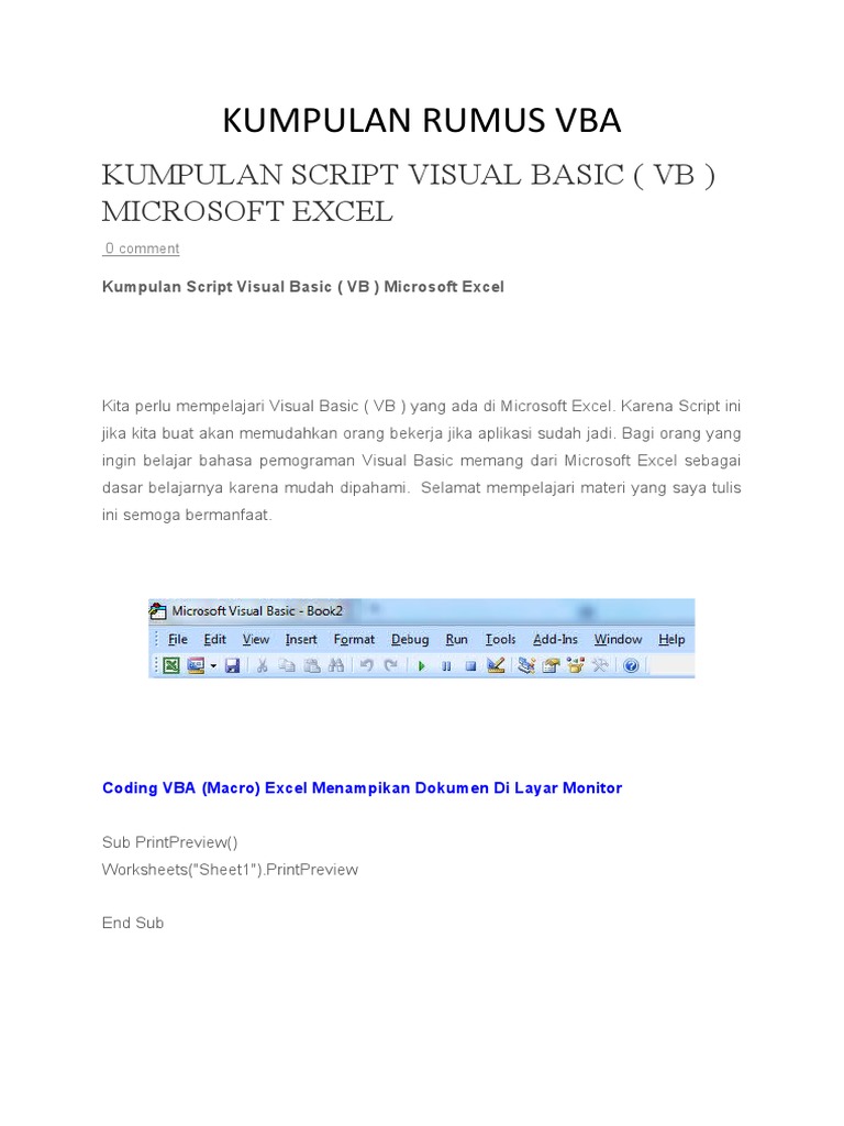 Kumpulan Rumus VBA untuk Excel | PDF | Visual Basic For Applications ...