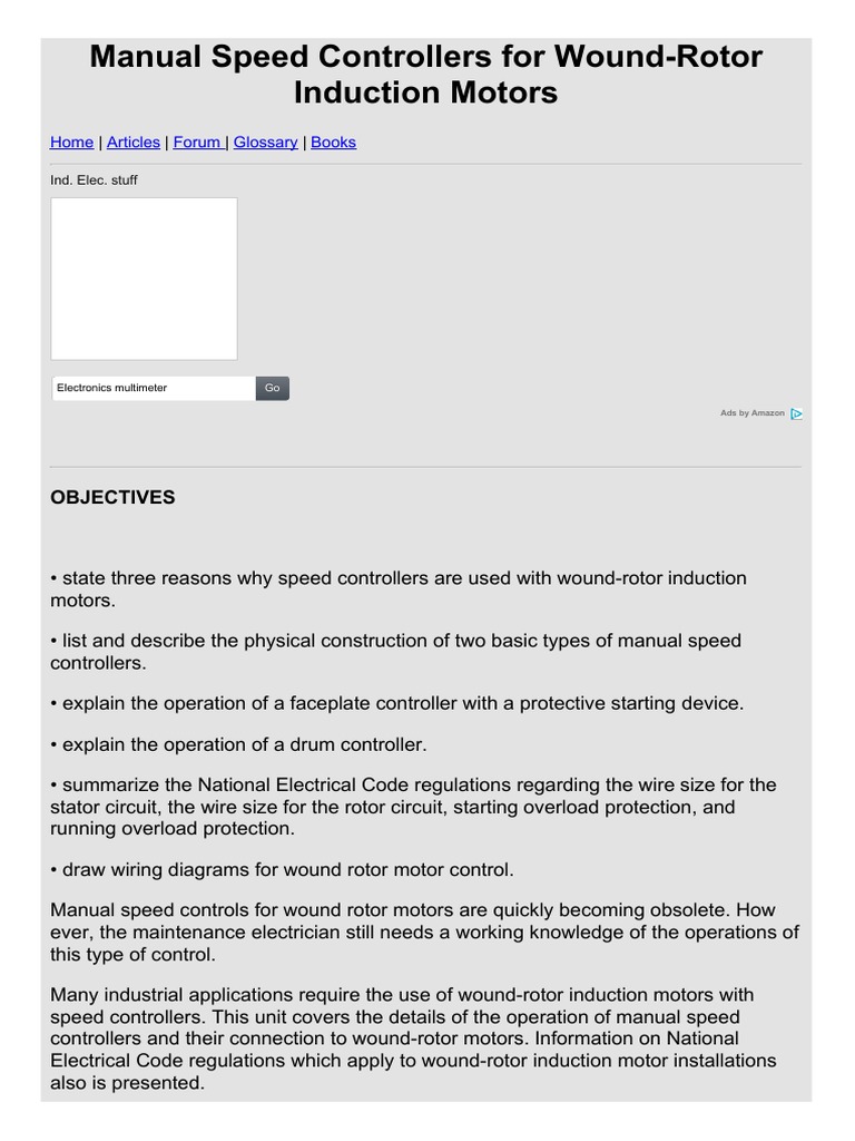 Manual Speed Controllers For Wound-Rotor Induction Motors | PDF ...