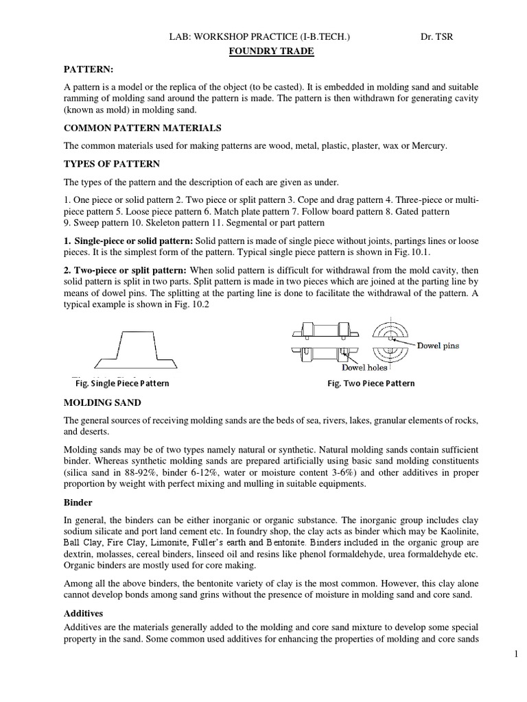 Foundry Patterns and Molding Techniques | PDF | Foundry | Casting ...