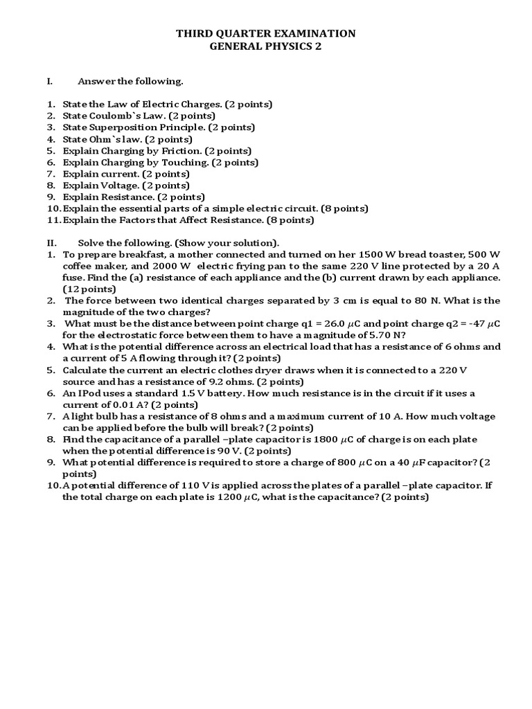 General Physics 2 Quarter 3 Exam | PDF | Series And Parallel Circuits ...