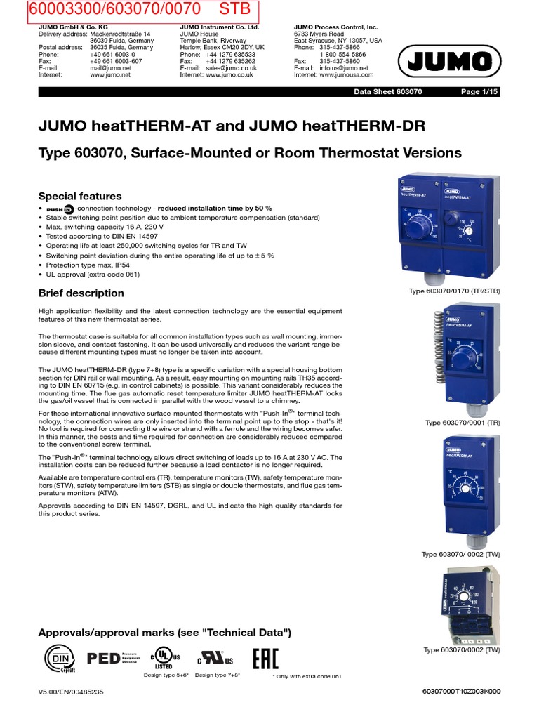 Jumo Heattherm-At and Jumo Heattherm-Dr: Type 603070, Surface-Mounted ...