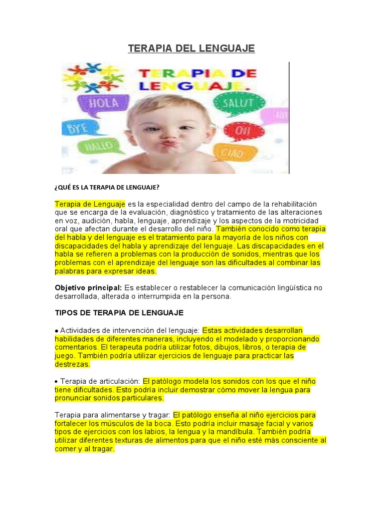 Terapia de Lenguaje: Guía y Beneficios | PDF | Habla | Patología del ...