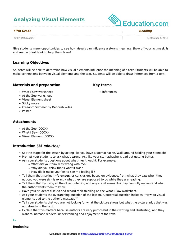 Analyzing Visual Elements | PDF | Question | Worksheet